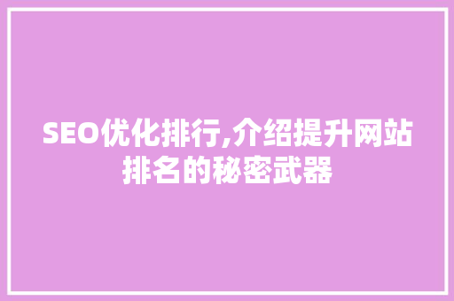 SEO优化排行,介绍提升网站排名的秘密武器