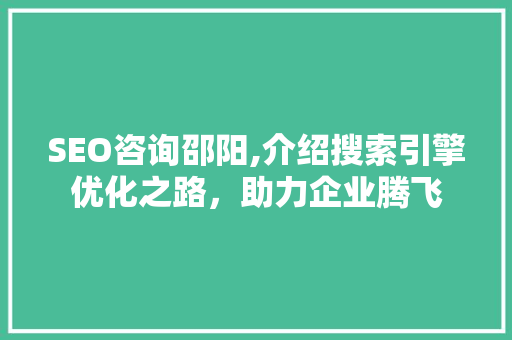 SEO咨询邵阳,介绍搜索引擎优化之路，助力企业腾飞