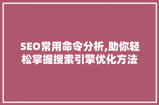 SEO常用命令分析,助你轻松掌握搜索引擎优化方法 360搜优化