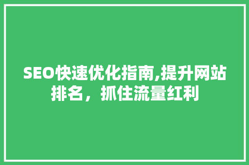 SEO快速优化指南,提升网站排名，抓住流量红利 搜狗优化