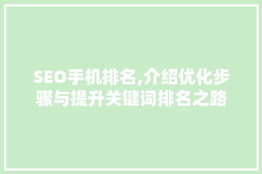 SEO手机排名,介绍优化步骤与提升关键词排名之路 网站优化