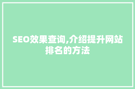 SEO效果查询,介绍提升网站排名的方法 360搜优化