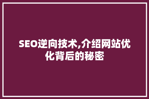 SEO逆向技术,介绍网站优化背后的秘密 AI技术学习