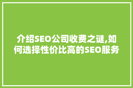 介绍SEO公司收费之谜,如何选择性价比高的SEO服务