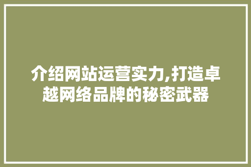 介绍网站运营实力,打造卓越网络品牌的秘密武器