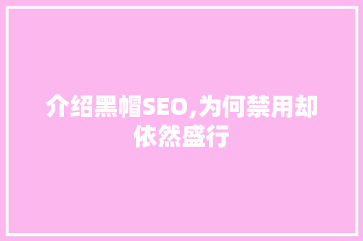 介绍黑帽SEO,为何禁用却依然盛行