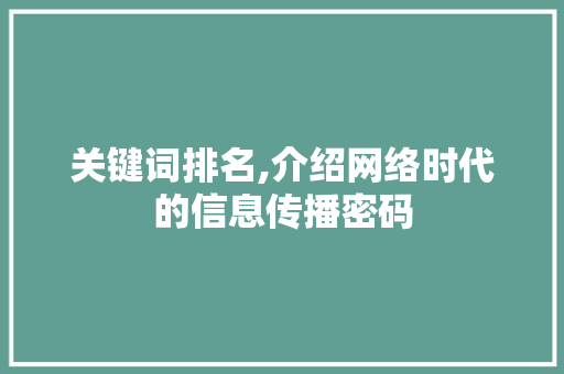 关键词排名,介绍网络时代的信息传播密码