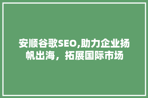 安顺谷歌SEO,助力企业扬帆出海，拓展国际市场
