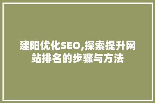 建阳优化SEO,探索提升网站排名的步骤与方法