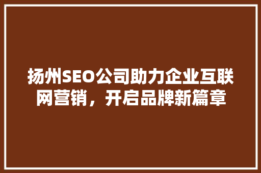 扬州SEO公司助力企业互联网营销，开启品牌新篇章