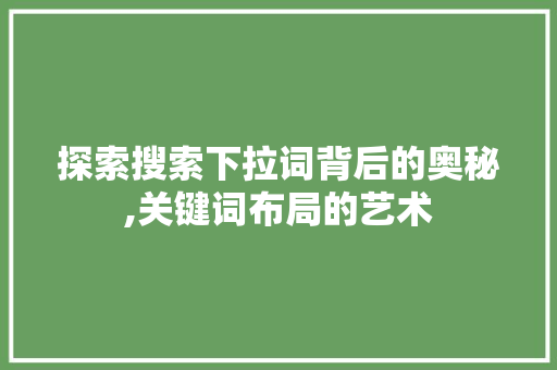 探索搜索下拉词背后的奥秘,关键词布局的艺术 网站开发