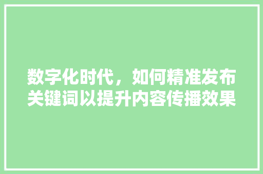 数字化时代，如何精准发布关键词以提升内容传播效果
