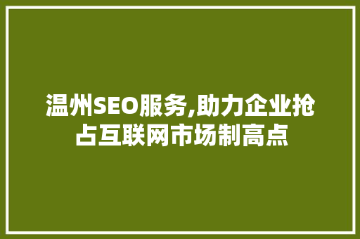 温州SEO服务,助力企业抢占互联网市场制高点