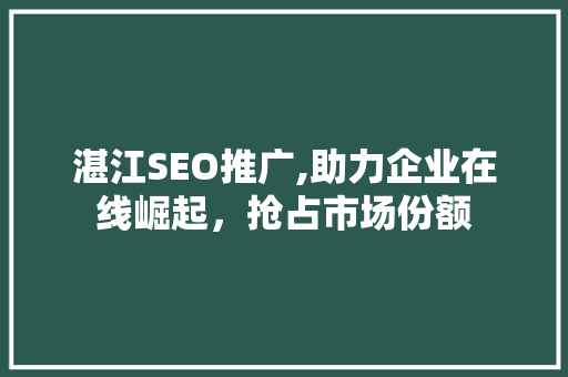 湛江SEO推广,助力企业在线崛起，抢占市场份额 百度算法
