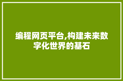 编程网页平台,构建未来数字化世界的基石
