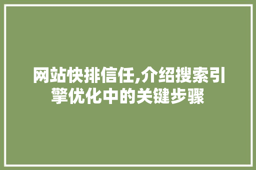 网站快排信任,介绍搜索引擎优化中的关键步骤