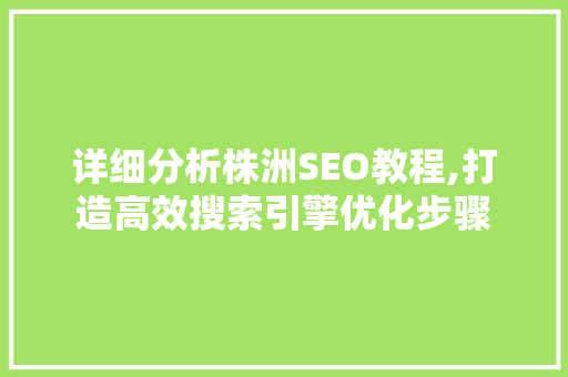 详细分析株洲SEO教程,打造高效搜索引擎优化步骤