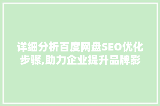 详细分析百度网盘SEO优化步骤,助力企业提升品牌影响力 头条优化