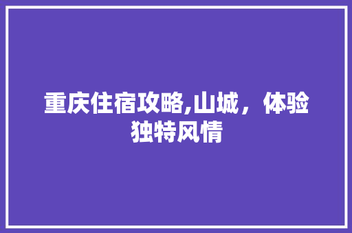 重庆住宿攻略,山城，体验独特风情