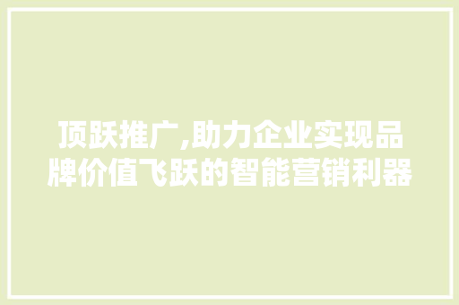 顶跃推广,助力企业实现品牌价值飞跃的智能营销利器