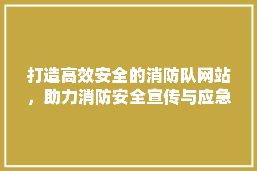 打造高效安全的消防队网站，助力消防安全宣传与应急救援