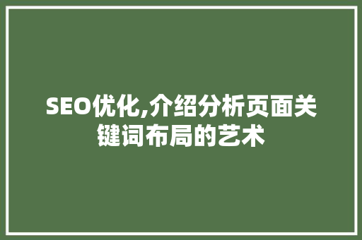SEO优化,介绍分析页面关键词布局的艺术 seo技术