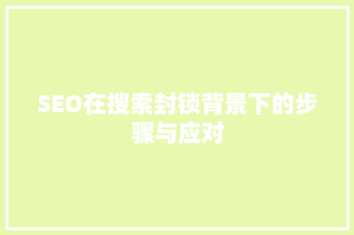 SEO在搜索封锁背景下的步骤与应对 小程序开发