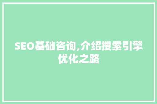 SEO基础咨询,介绍搜索引擎优化之路 头条优化