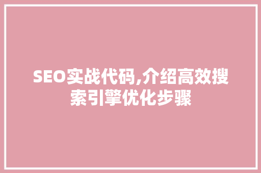 SEO实战代码,介绍高效搜索引擎优化步骤