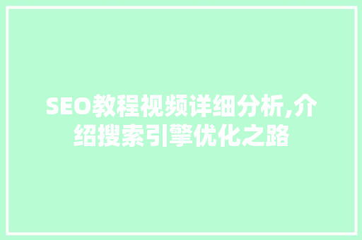 SEO教程视频详细分析,介绍搜索引擎优化之路