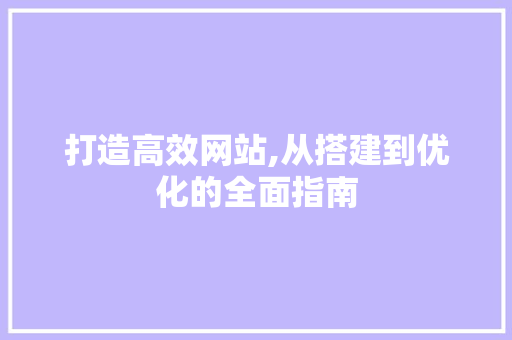 打造高效网站,从搭建到优化的全面指南 打造高效网站,从搭建到优化的全面指南 seo技术