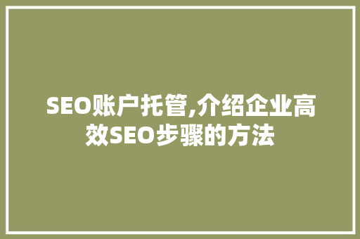 SEO账户托管,介绍企业高效SEO步骤的方法 英文谷歌算法