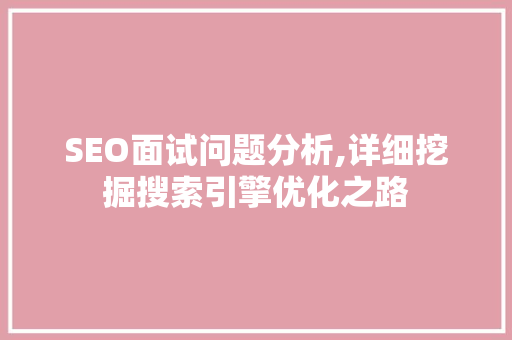 SEO面试问题分析,详细挖掘搜索引擎优化之路