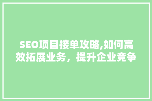 SEO项目接单攻略,如何高效拓展业务，提升企业竞争力