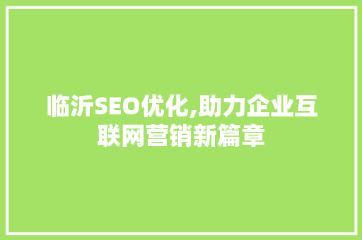 临沂SEO优化,助力企业互联网营销新篇章 seo技术