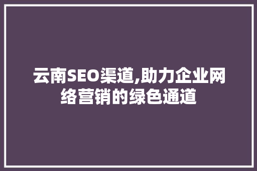 云南SEO渠道,助力企业网络营销的绿色通道
