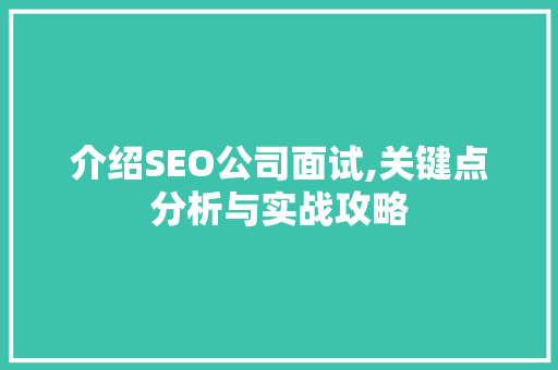 介绍SEO公司面试,关键点分析与实战攻略 头条优化