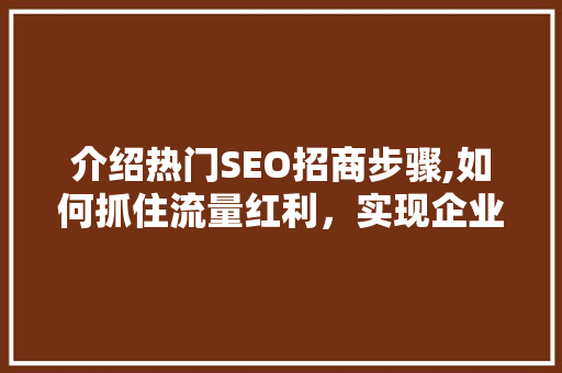 介绍热门SEO招商步骤,如何抓住流量红利，实现企业增长