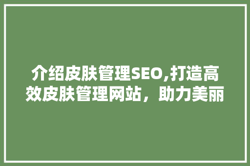 介绍皮肤管理SEO,打造高效皮肤管理网站，助力美丽事业腾飞