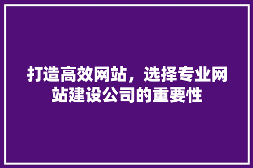 打造高效网站，选择专业网站建设公司的重要性 打造高效网站，选择专业网站建设公司的重要性 360搜优化