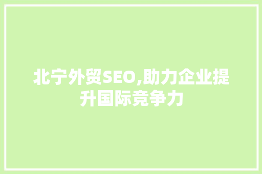 北宁外贸SEO,助力企业提升国际竞争力