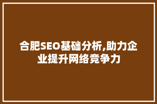 合肥SEO基础分析,助力企业提升网络竞争力 AI技术学习