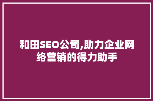 和田SEO公司,助力企业网络营销的得力助手