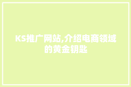 KS推广网站,介绍电商领域的黄金钥匙