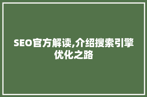 SEO官方解读,介绍搜索引擎优化之路