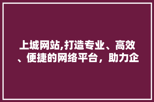 上城网站,打造专业、高效、便捷的网络平台，助力企业腾飞