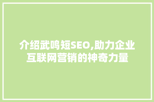 介绍武鸣短SEO,助力企业互联网营销的神奇力量