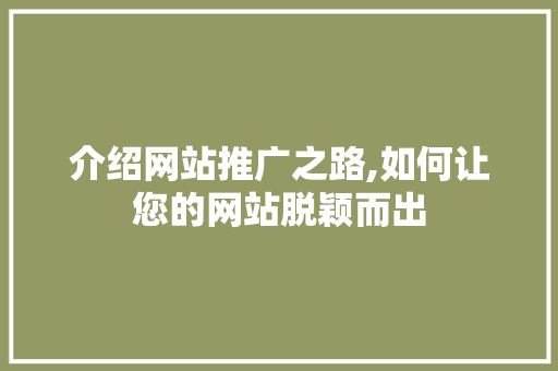 介绍网站推广之路,如何让您的网站脱颖而出