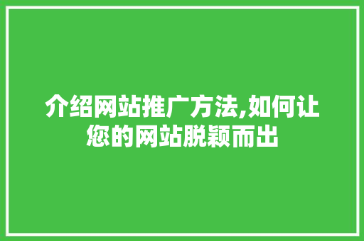 介绍网站推广方法,如何让您的网站脱颖而出