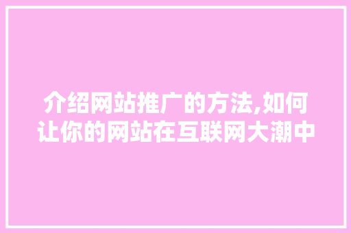 介绍网站推广的方法,如何让你的网站在互联网大潮中脱颖而出